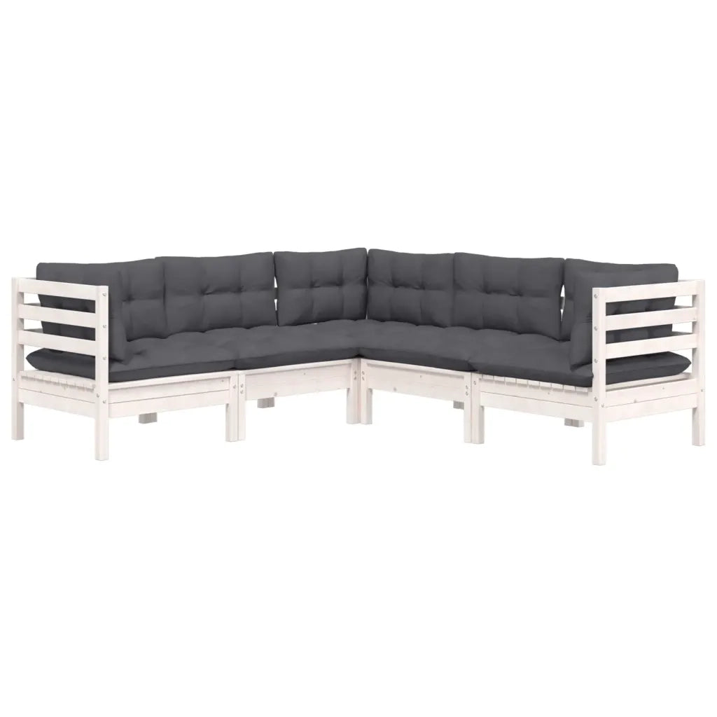 Set Divani da Giardino 5 pz con Cuscini Bianchi Legno di Pino cod mxl 44405