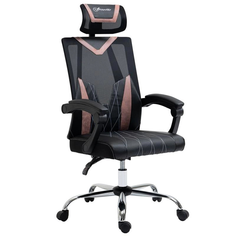 SEDIA DA UFFICIO CON SUPPORTO LOMBARE 58 X 62.5 X 112-120 CM NERO E ROSA