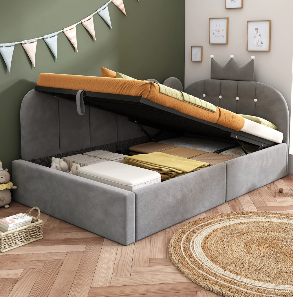 Letto da giorno 90x190 cm con contenitore idraulico; velluto grigio
