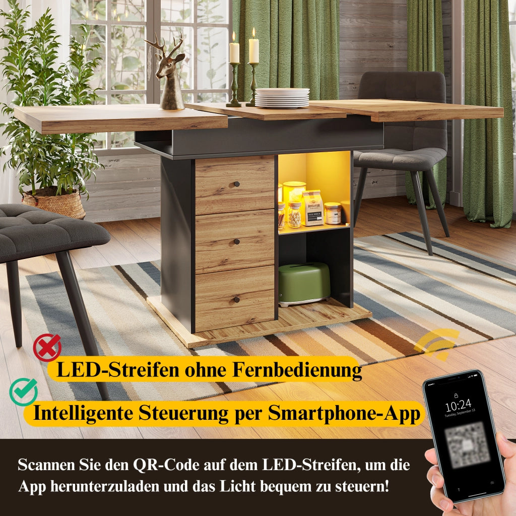 TAVOLO ALLUNGABILE 110-140x80 cm MDF Nero/Naturale con LED e USB