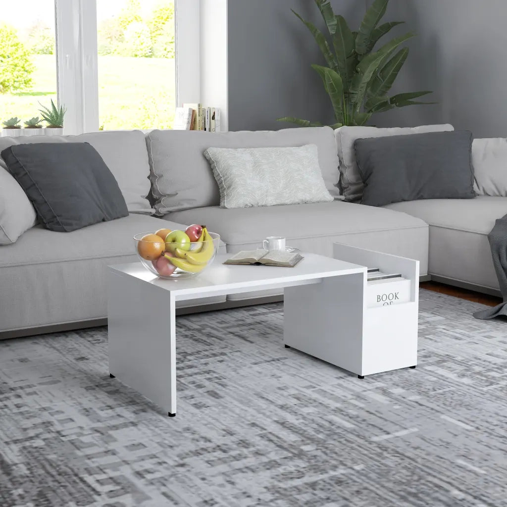 Tavolino da salotto | Tavolino da caff¨¨ | Tavolino da Soggiorno Bianco 90x45x35 cm in Legno Multistrato