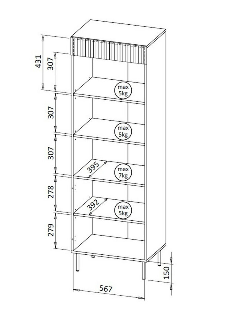 Libreria Agri, Mobile portalibri con vani aperti e un'anta, Design moderno e minimale, 185x42 h60 cm, Noce e Beige