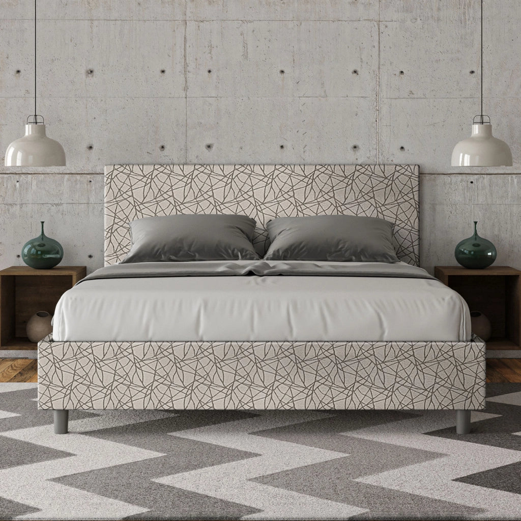 Letto Matrimoniale 160x210 cm con Rete e Contenitore Giroletto con Alzata Comoda Imbottito in Tessuto Era Adele Grigio