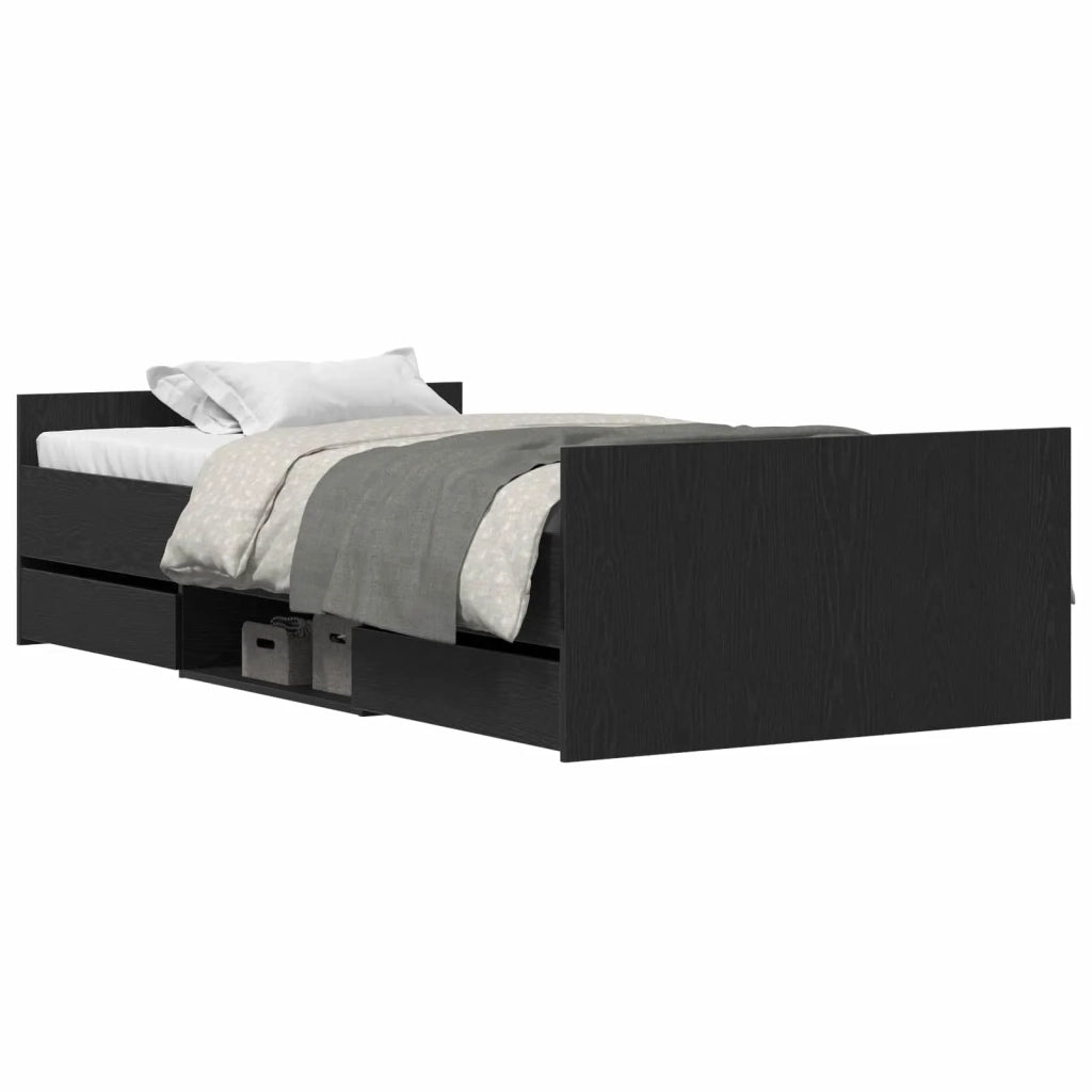 Struttura del letto con cassetto-Giroletto con contenitore-Rete del Letto Rovere Nero 193 x 93 x 50 cm