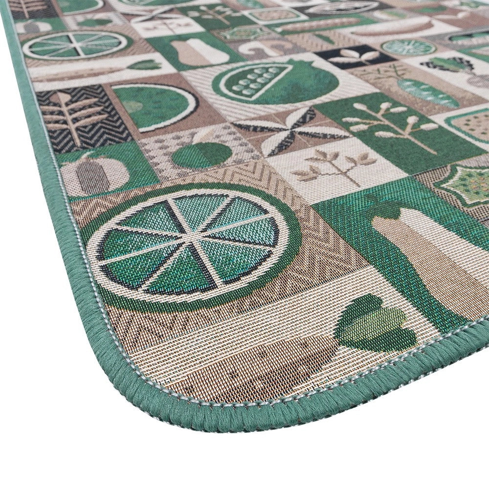 Tappeto Cucina Assorbente Bordato Antiscivolo Frutta e Verdura Passatoia Lavabile 52x280 Cm Verde