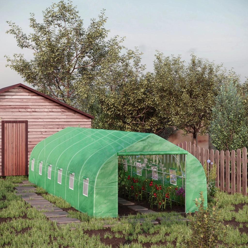 Serra da giardino a tunnel ¨C zephmum ¨C 8x3x2 m verde con 12 finestre e porta a rullo
