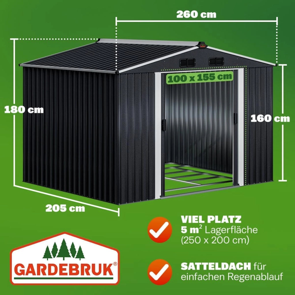 ® Casetta per Attrezzi da Giardino Capanno in Metallo da Esterno 5m² con Base 260x205x180cm Capannone XXL