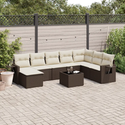 Set Divani da Giardino 9pz con Cuscini Marrone in Polyrattan