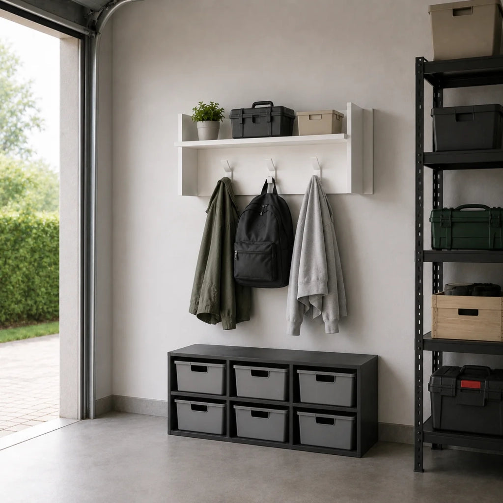 Appendiabiti da Parete Bianco con Mensola e 3 Ganci | Attaccapanni Ingresso Salvaspazio Moderno con Ripiano Portaoggetti | Organizer da Muro 90x29x34 cm
