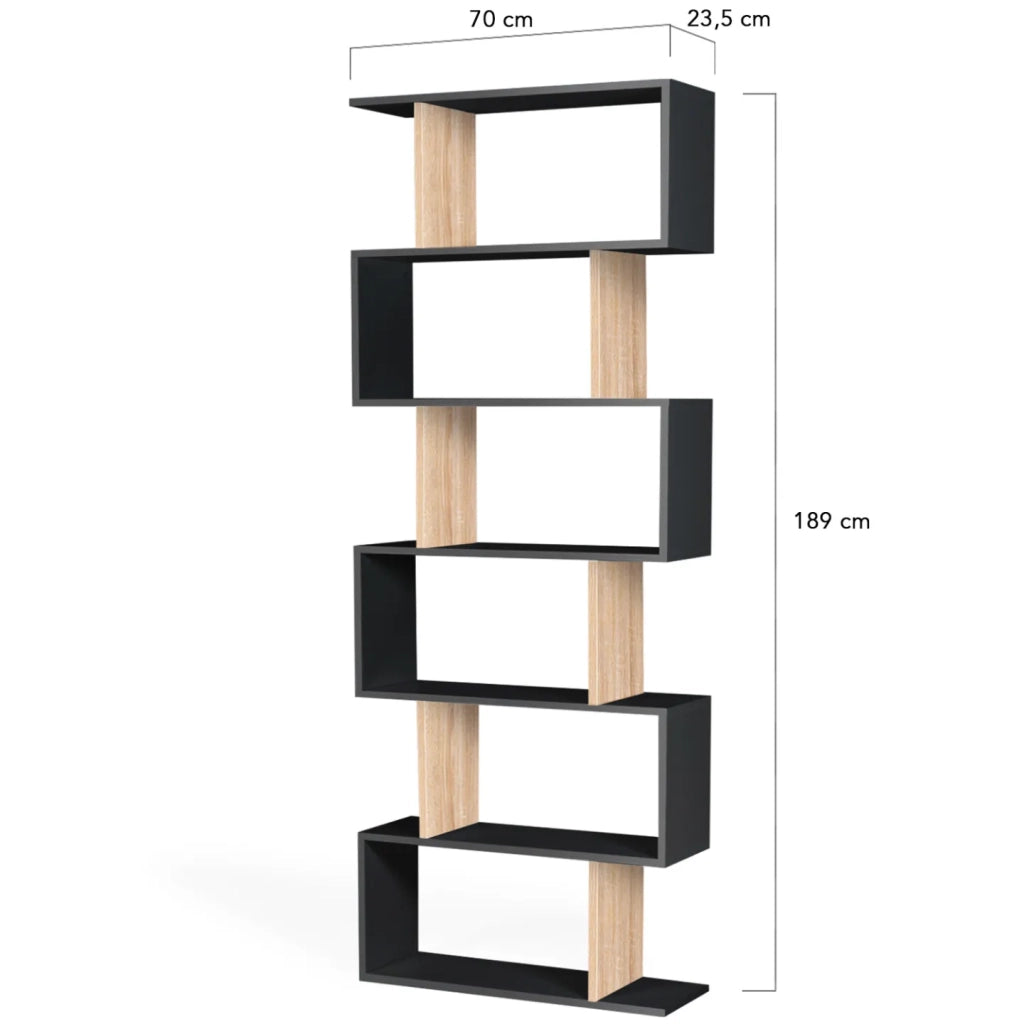 IDMarket - Estantería en forma de S SOFIA en madera efecto haya y negro 189 cm