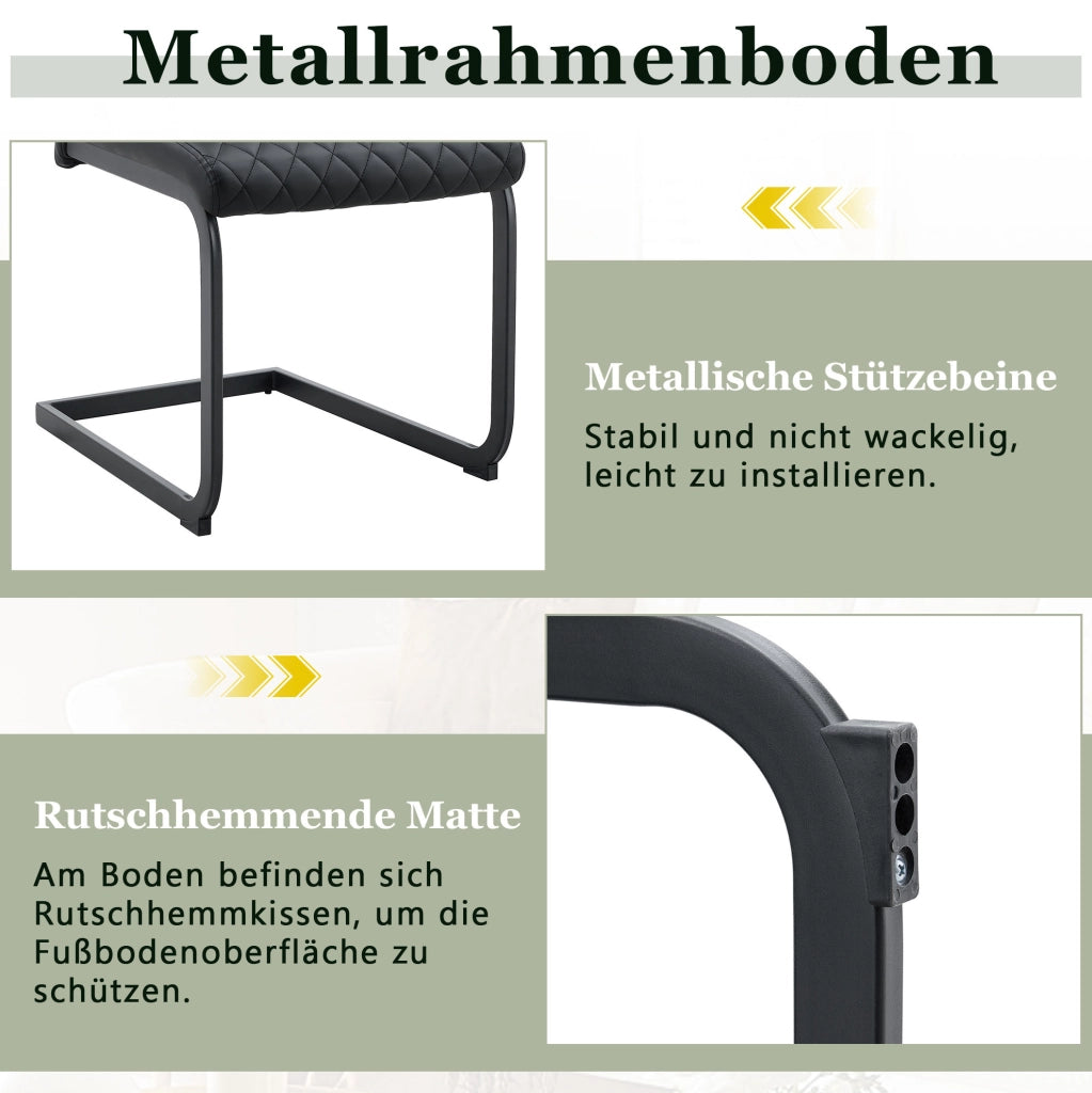 Set di 2 sedie da pranzo con schienale alto 100 cm; in PU nero e metallo nero
