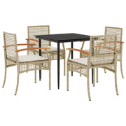 Set da Pranzo da Giardino 5 pz | Set Salotto da Giardino con Cuscini Beige in Polyrattan