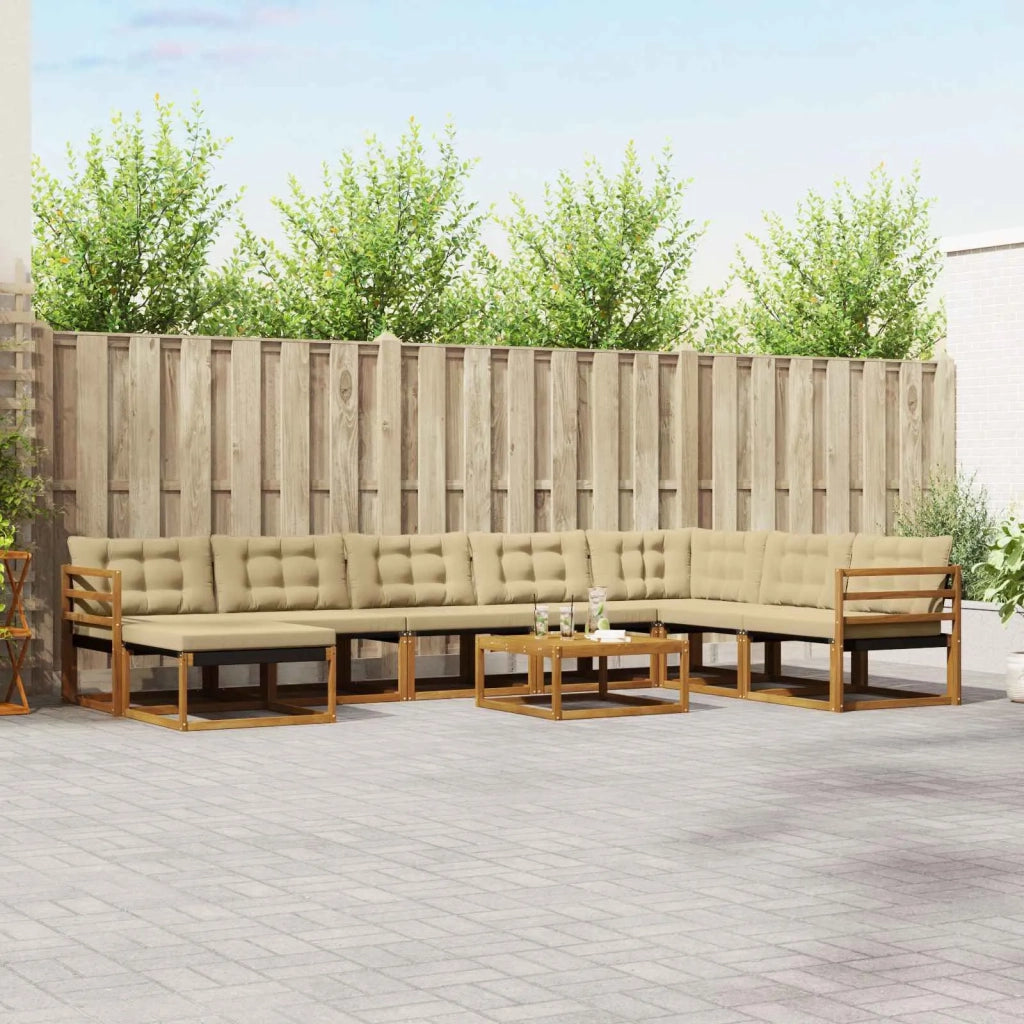 Set di divani da esterno con cuscino 9 pcs Naturale e Beige