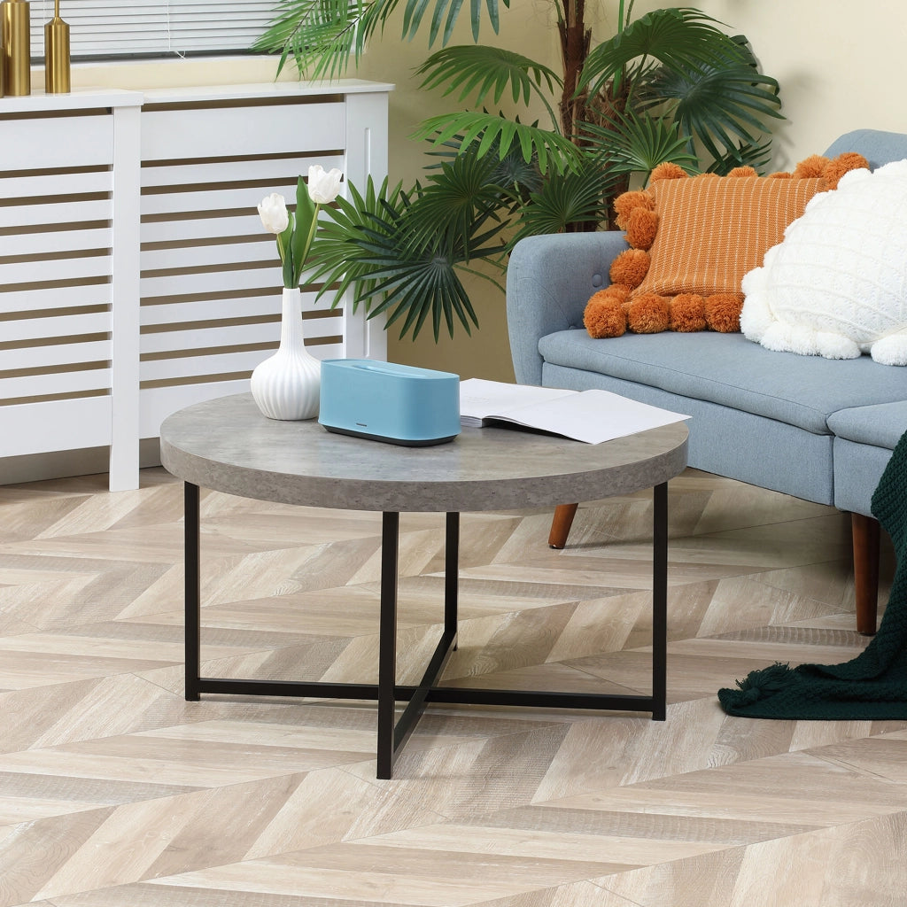 Tavolino da caff¨¨ rotondo effetto cemento in legno e metallo ¨C zephmum ¨C ?80x45 cm