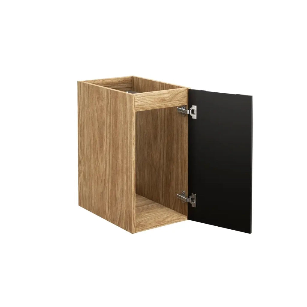 Mobile sottolavabo VELNIA – 1 anta – 30 cm – Colori rovere chiaro e nero – Da appendere