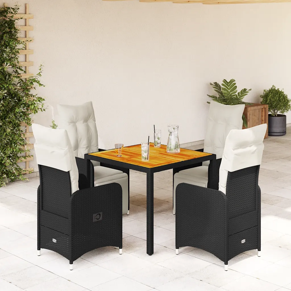 vidaXL Set Bistrò da Giardino 5 pz con Cuscini in Polyrattan Nero
