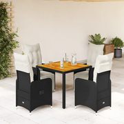 vidaXL Set Bistrò da Giardino 5 pz con Cuscini in Polyrattan Nero