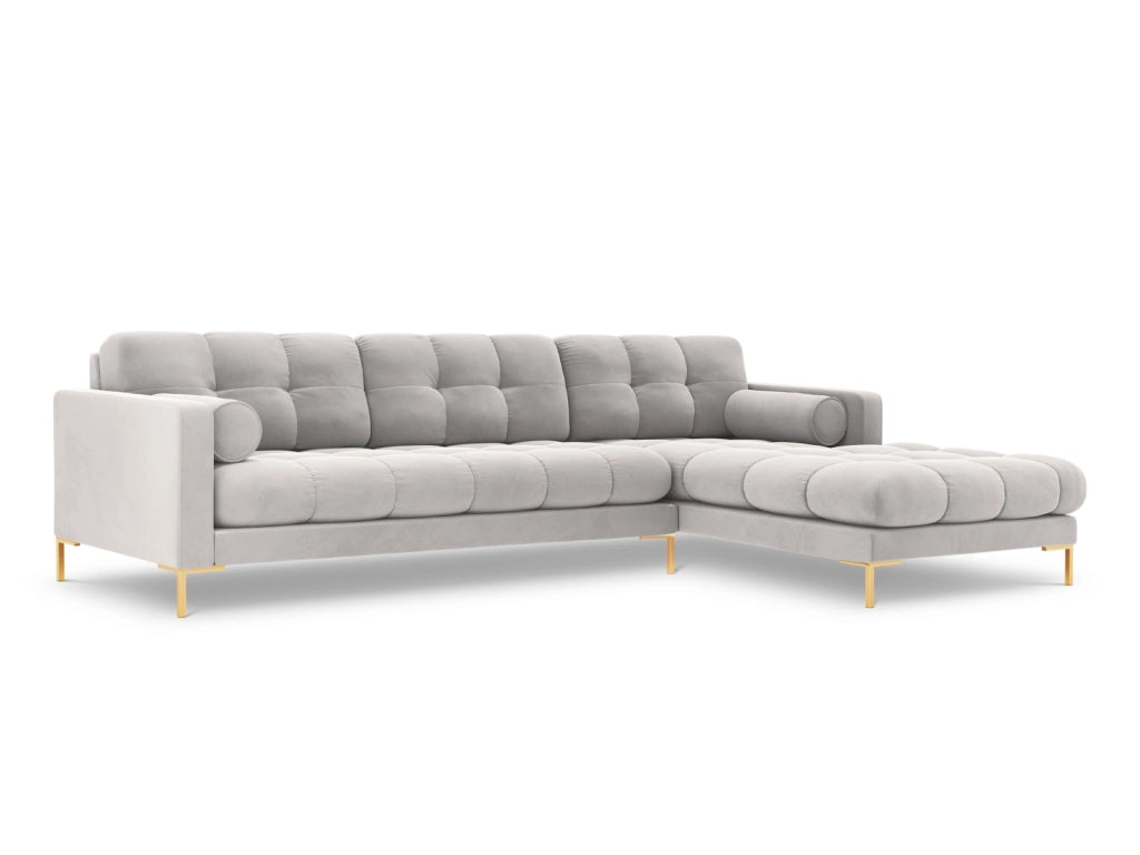 Cosmopolitan Design - Divano angolare destro "Bali" 5 posti in velluto argento 