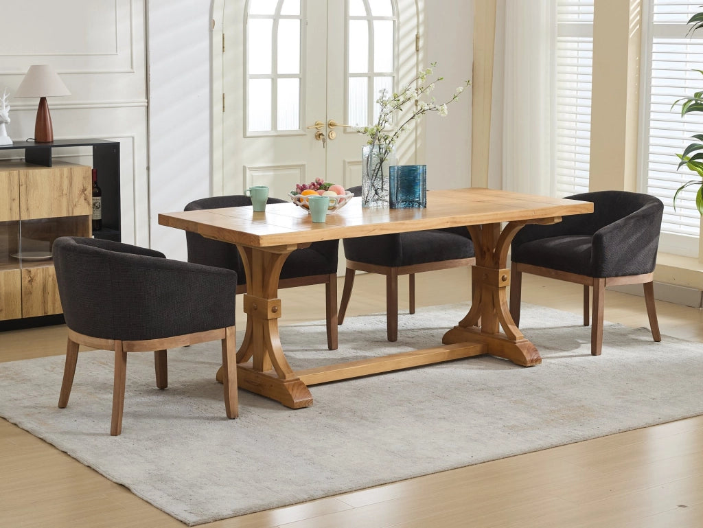 Sedia da pranzo con braccioli in ciniglia con struttura in legno massello stile mid century moderno grigio antracite