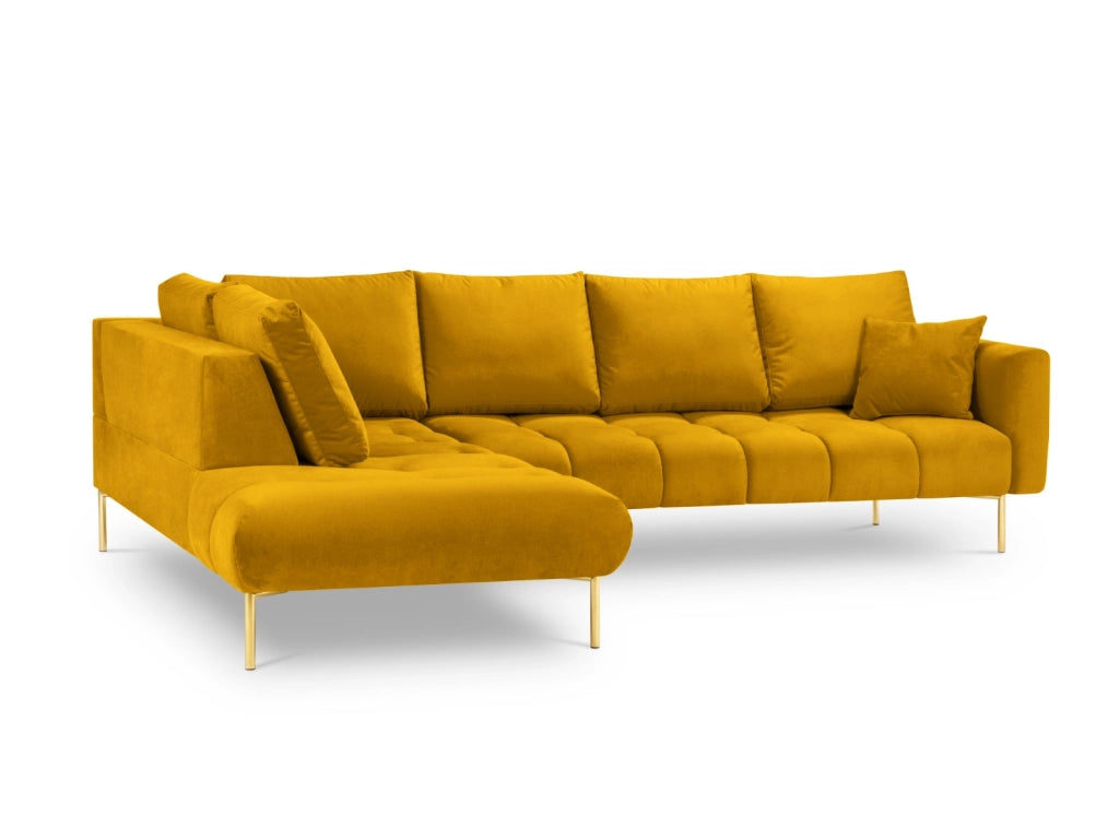Cosmopolitan Design - Divano angolare sinistro "Hastings" 5 posti in velluto giallo 
