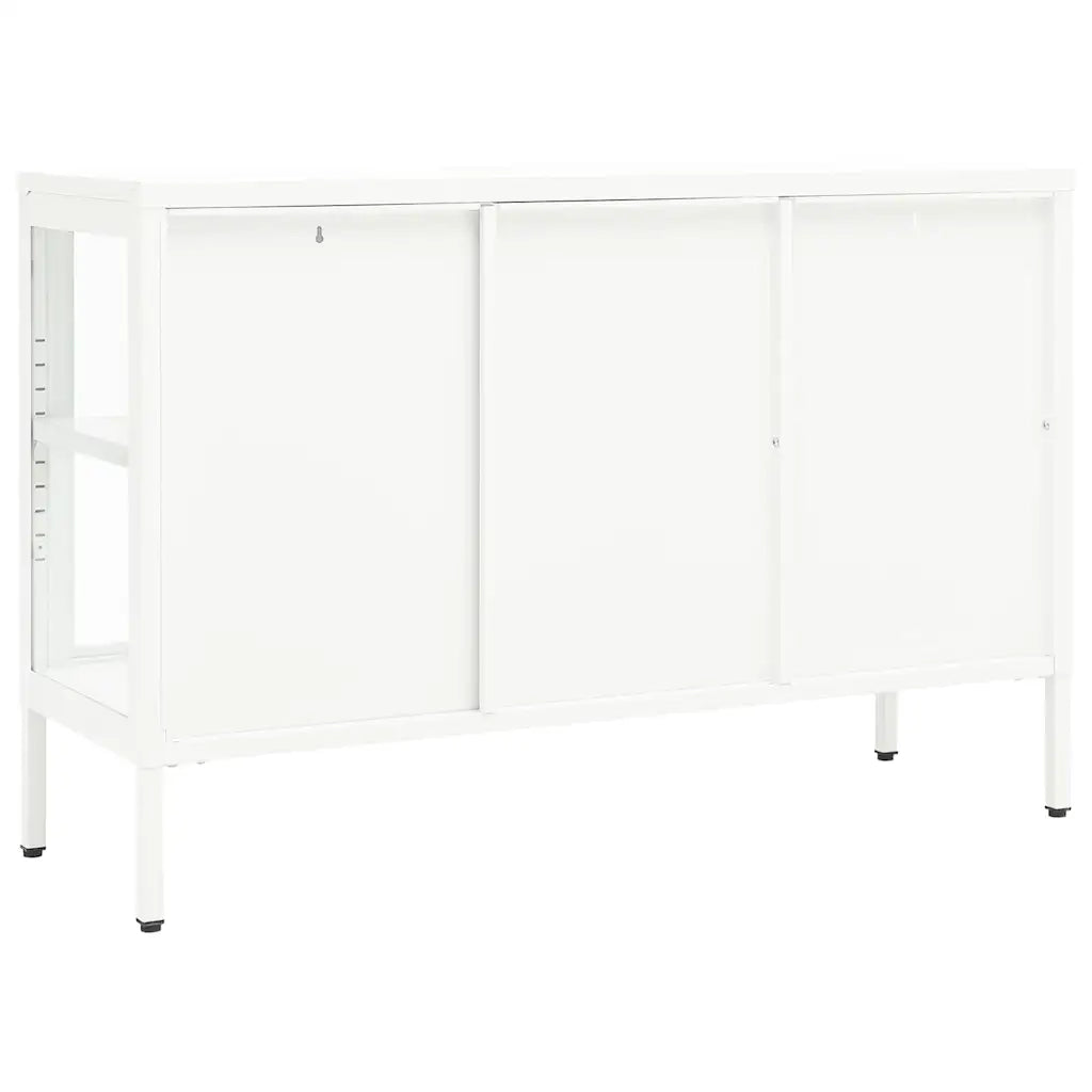Credenza-Buffet-Armadio da cucina Bianca 105x35x70 cm in Acciaio e Vetro