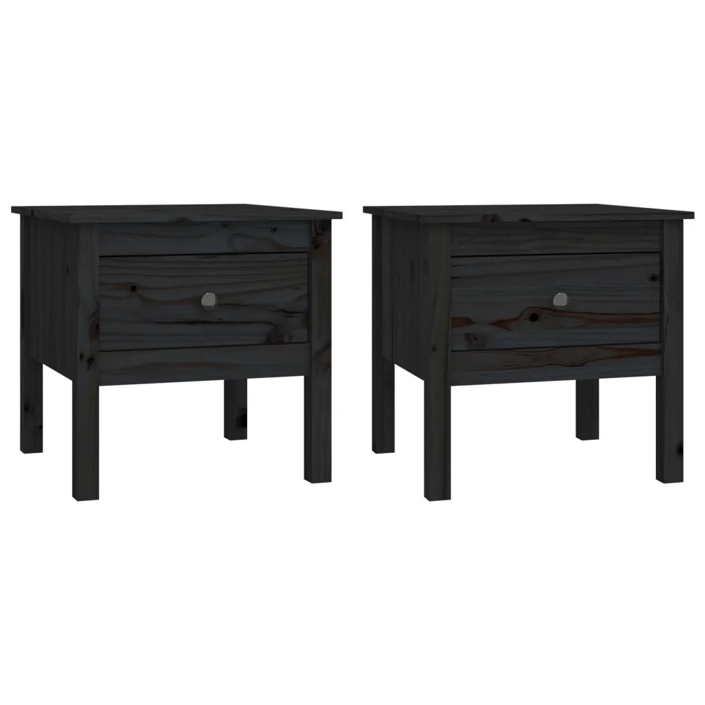 Tavolini 2 pz Neri 50x50x49 cm in Legno Massello di Pino 813803