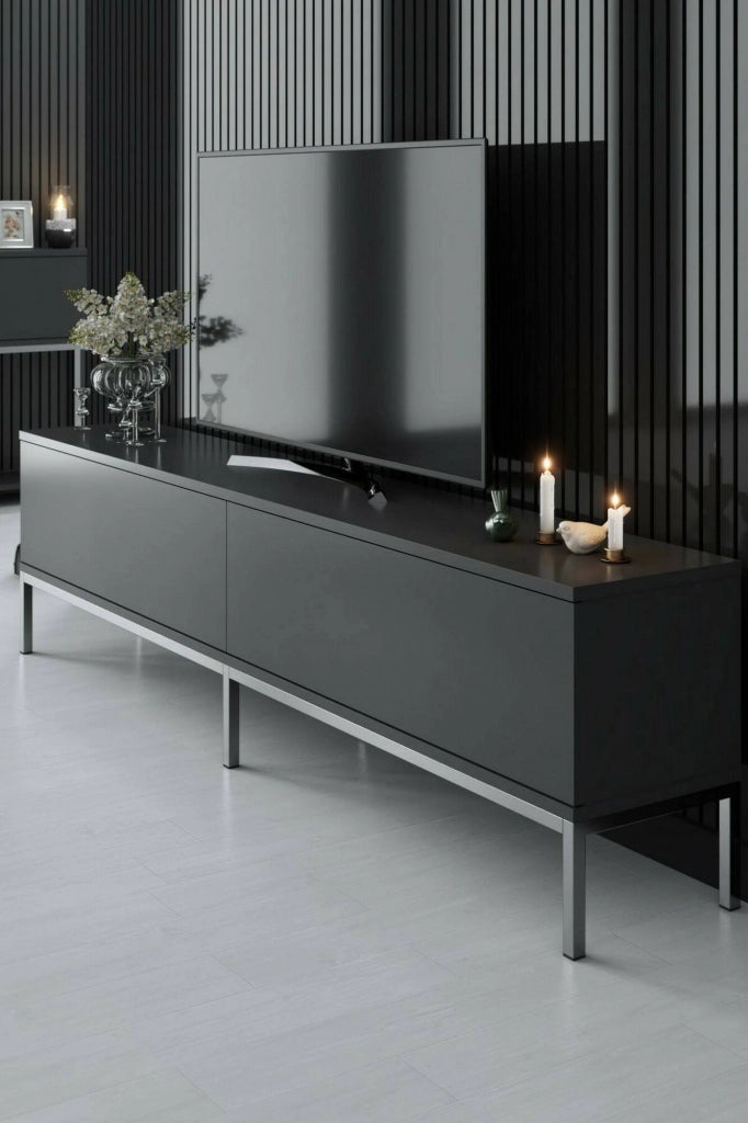 Espero, Mobile Porta tv Cassetti, 180x30x47h cm Nero Antracite