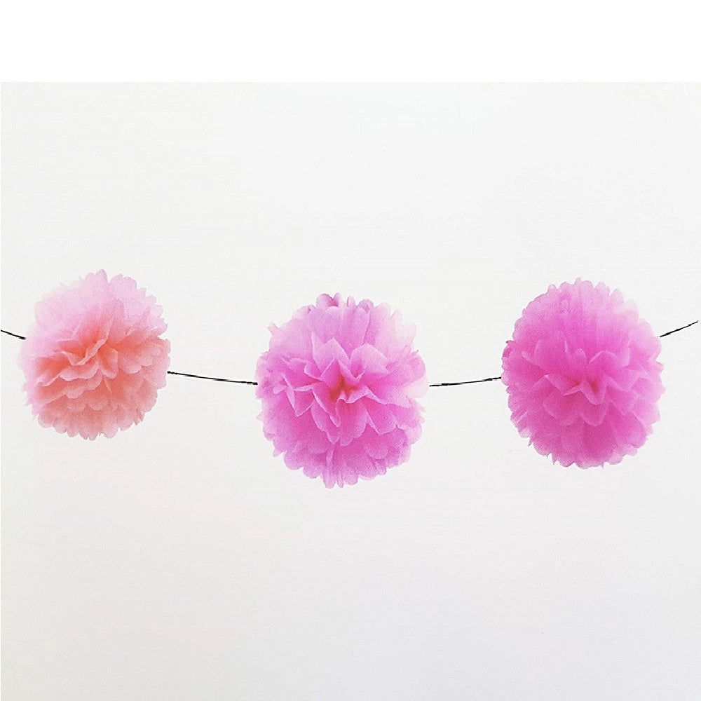 Trade Shop - Festone Rosa 6 Pon Pon 20cmx4m Fiori Compleanni Matrimoni Nascita Battesimo Party -