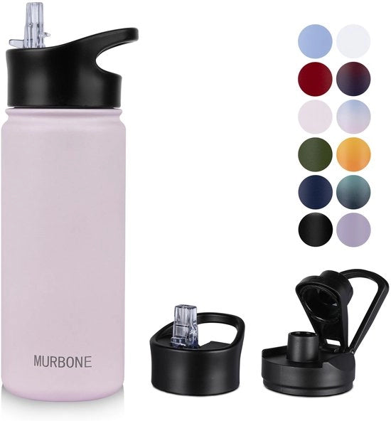 Fusto da bere in acciaio inossidabile 500 ml (+2 coperchi) - con beccuccio, BPA libero, flacone termos per liquidi, adatto per bevande gassate, flacone termos con isolamento a doppia parete a vuoto per attività sportive, viaggi, campeggio