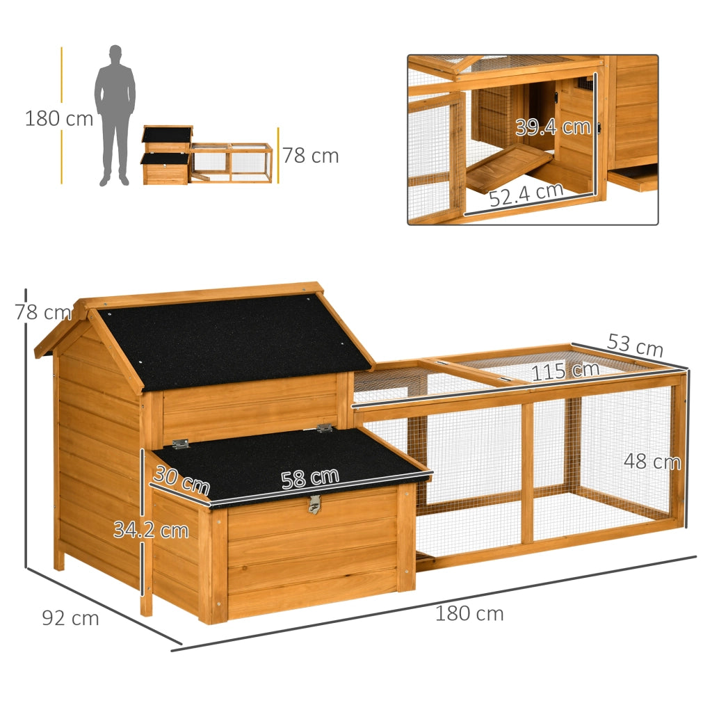 Easycomfort Pollaio per Galline con Casetta, Area di Corsa e di Cova, e Vassoio Estraibile in Legno 180x92x78cm
