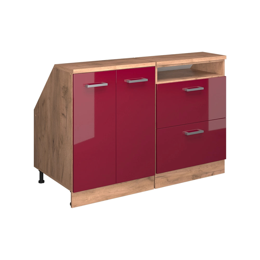 Set di mobili sottotetto Rion Rosso lucido/Rovere dorato 120 cm Set di 2 carcasse armadio profondità 60 cm Vicco