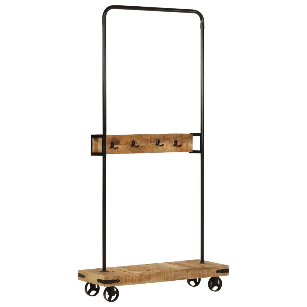 Appendiabiti con Ruote 90x35x190cm Legno Massello Mango e Ferro CFW7923966