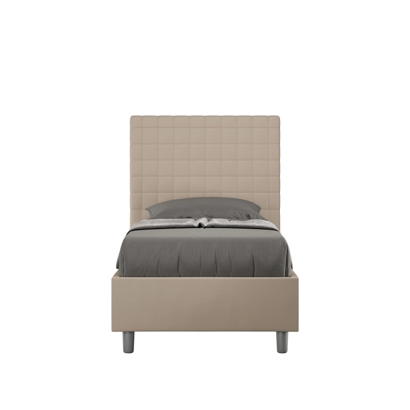 Letto imbottito Singolo 80x190 cm Sunny - Similpelle,Tortora,Con rete
