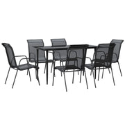 Set da Pranzo da Giardino 7 pz | Set Salotto da Giardino Nero in Acciaio e Textilene