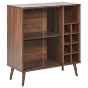 Credenza espositiva con 2 ante frontali in vetro con ripiani e portabottiglie legno scuro stile tradizionale elegante