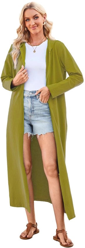 Badjas da Donna Leggero con Cappuccio e Capo di Lana in Cotone, Camicia da Camera Lunga e Hoodie in Pile OliveXL