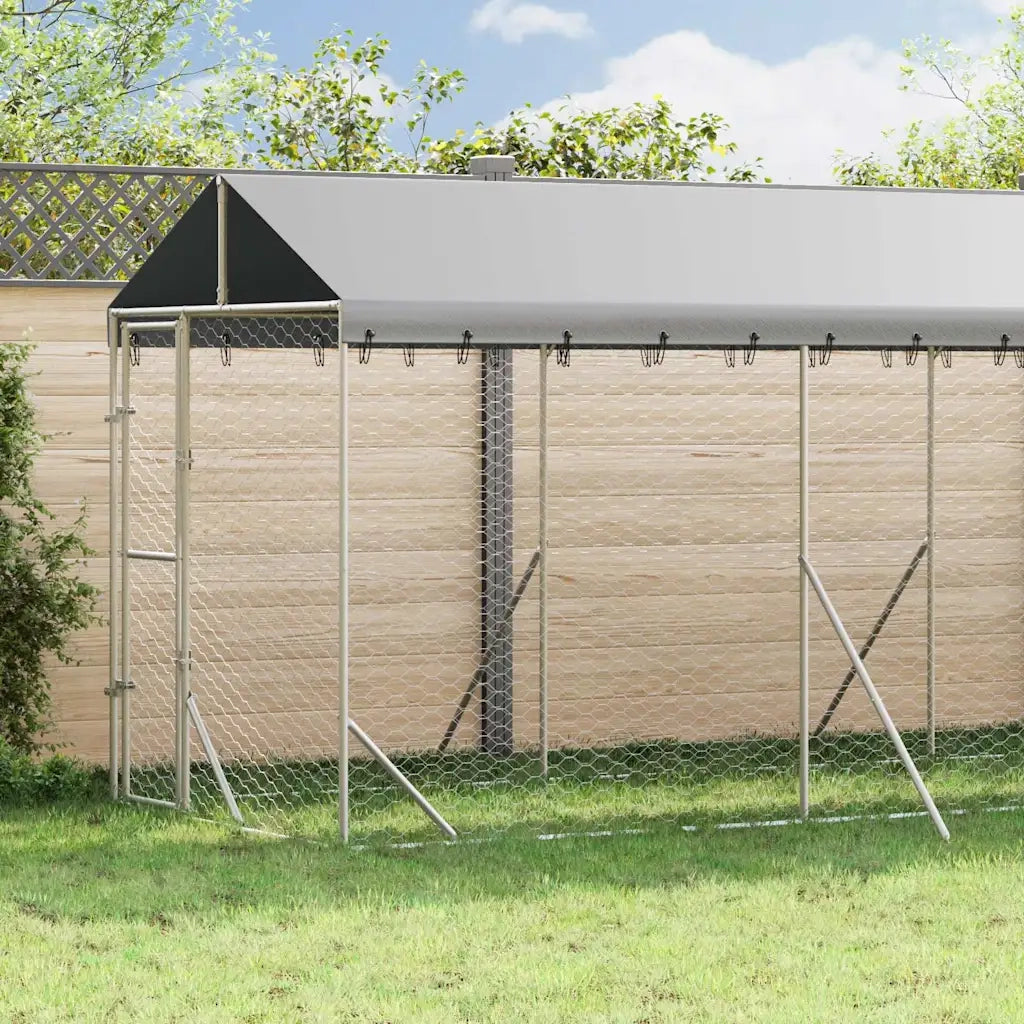 Cuccia Cani da Esterno Tetto Argento 2x10x2,5 m Acciaio Zincato