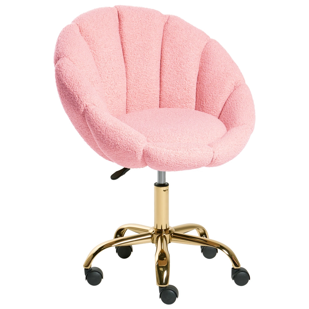 Elegante sedia da ufficio girevole in tessuto bouclè rosa con base regolabile in altezza Design moderno Home Office