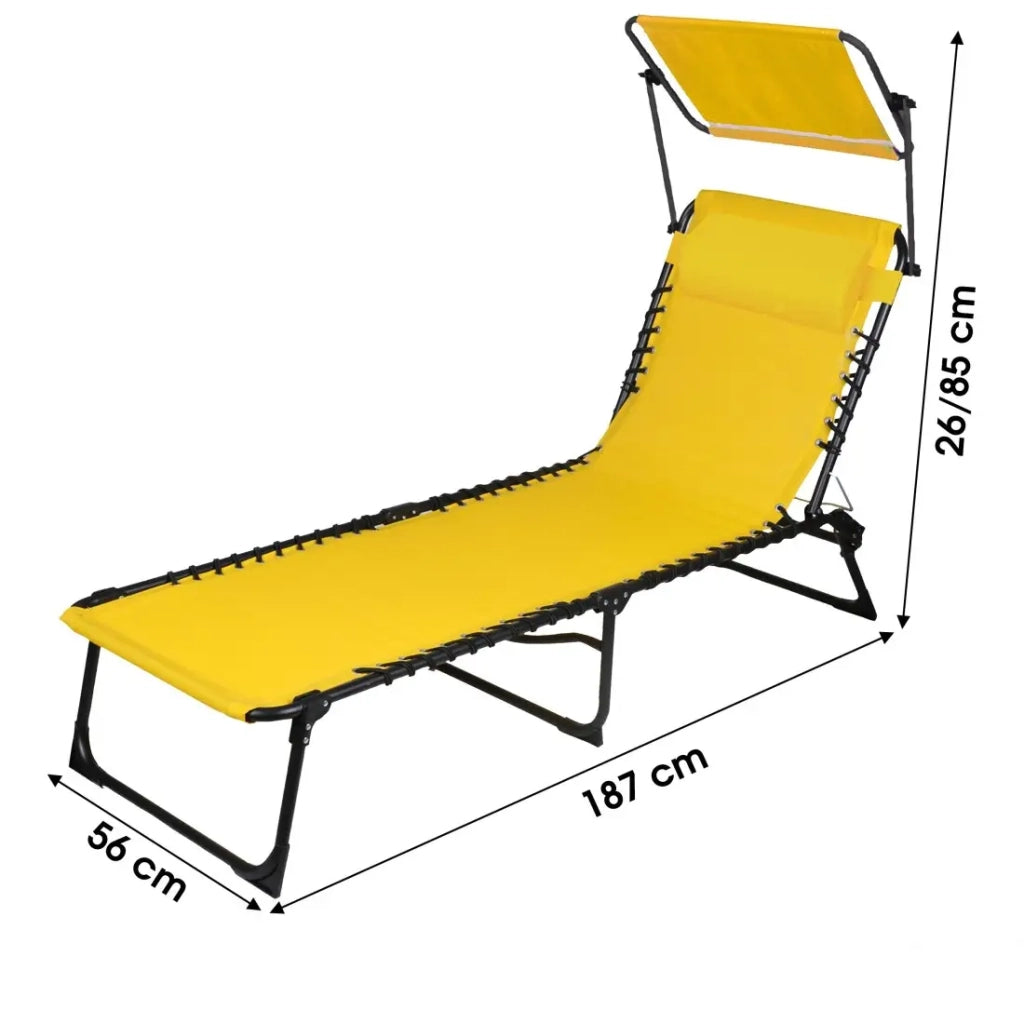 Lettino / Sdraio con parasole e cuscino colore giallo 187x85x56 cm
