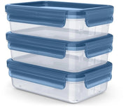 Set di contenitori alimentari Clip & Close Eco, 3 pezzi, 0,8 L, design eco-sostenibile, impermeabile, igienico, resistente a microonde, congelatore e lavastoviglie, privo di BPA, blu, N1171700