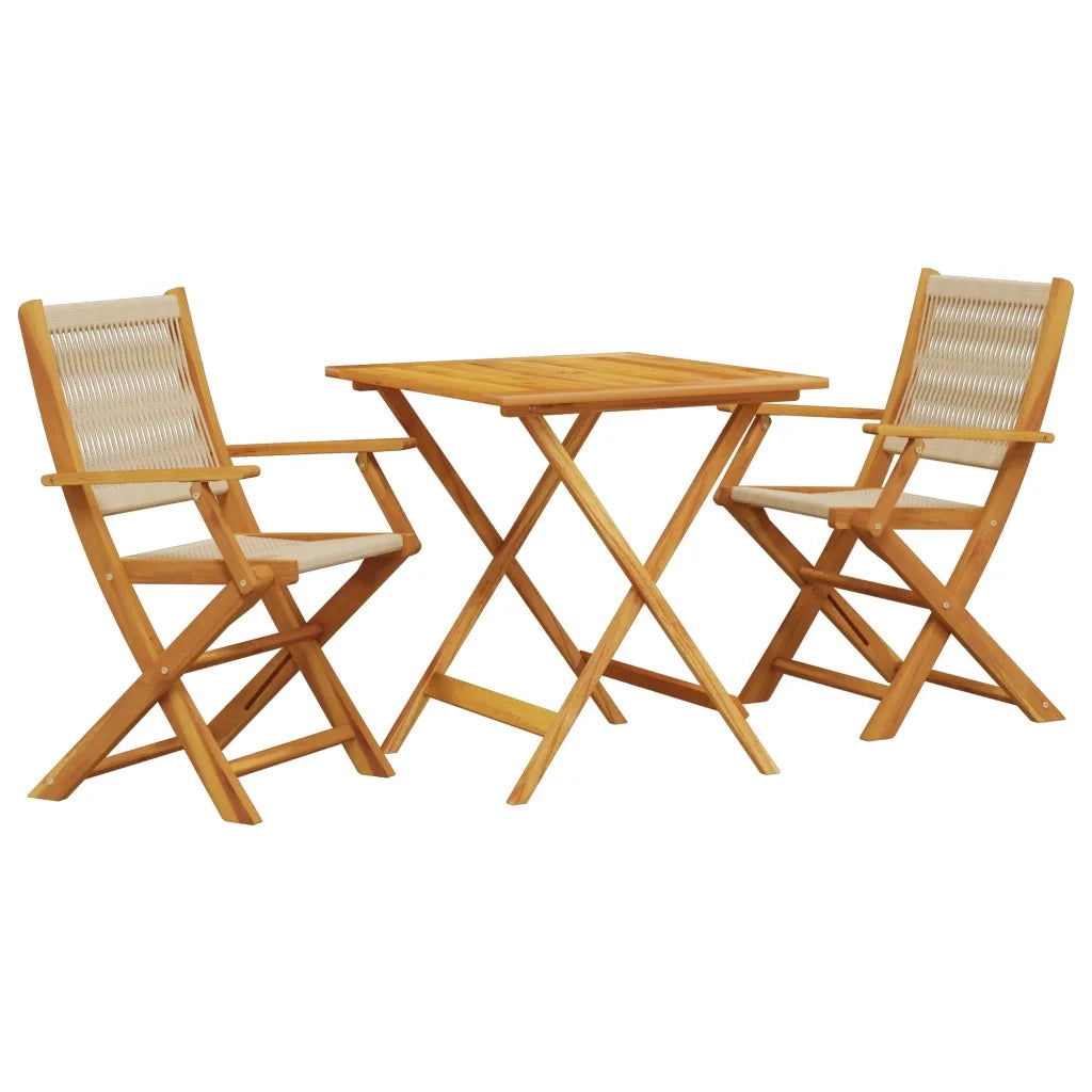 Set da Bistrot 3pz Beige in Polipropilene e Legno Massello