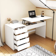 Scrivania bianca regolabile in altezza 120×50 cm con 4 cassetti e vano nascosto
