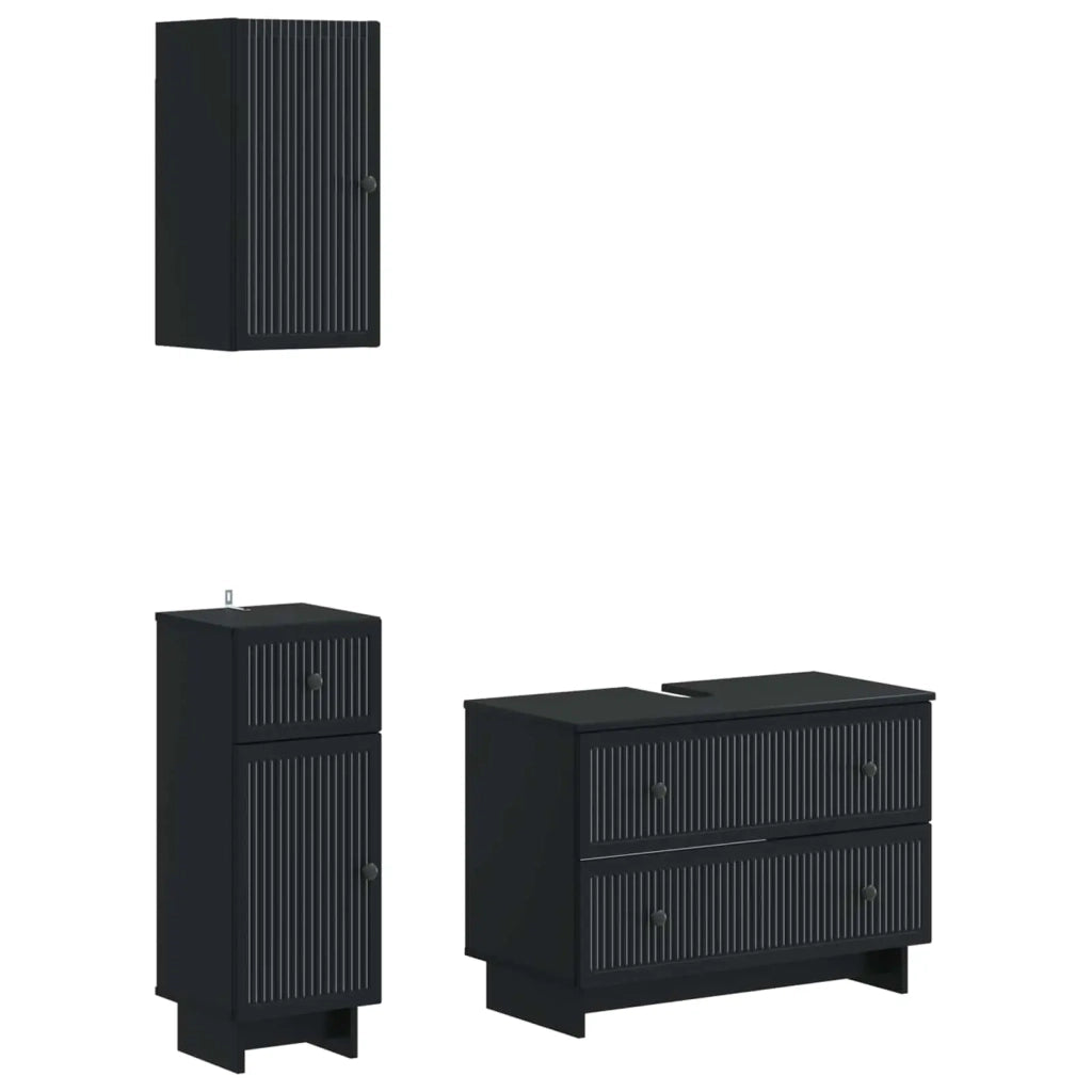 Set di armadietti da bagno in 3 pezzi EDE Nero 3417739