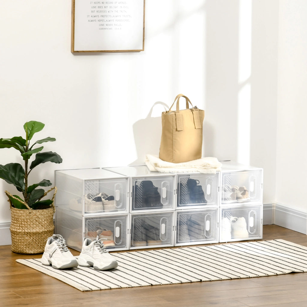 Scarpiera fai-da-te con 8 scomparti, contenitore rettangolare per scarpe, in plastica trasparente, 25x35x19 cm