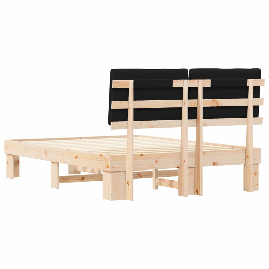 Letto con Testiera Rivestita Nero 135 x 190 cm Pino massello