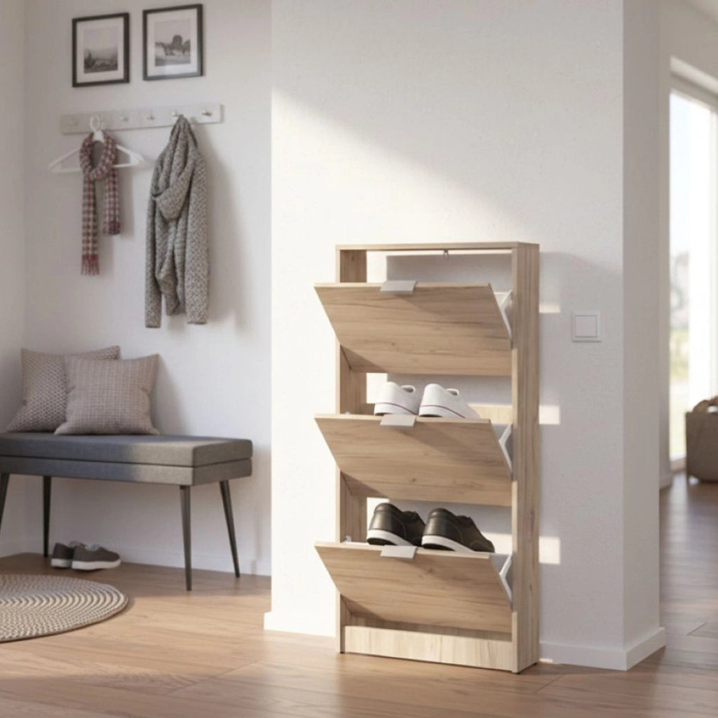 Mobile Portascarpe Melle, Scarpiera 3 Ripiani, 58x18x119h cm Marrone Rovere Scuro