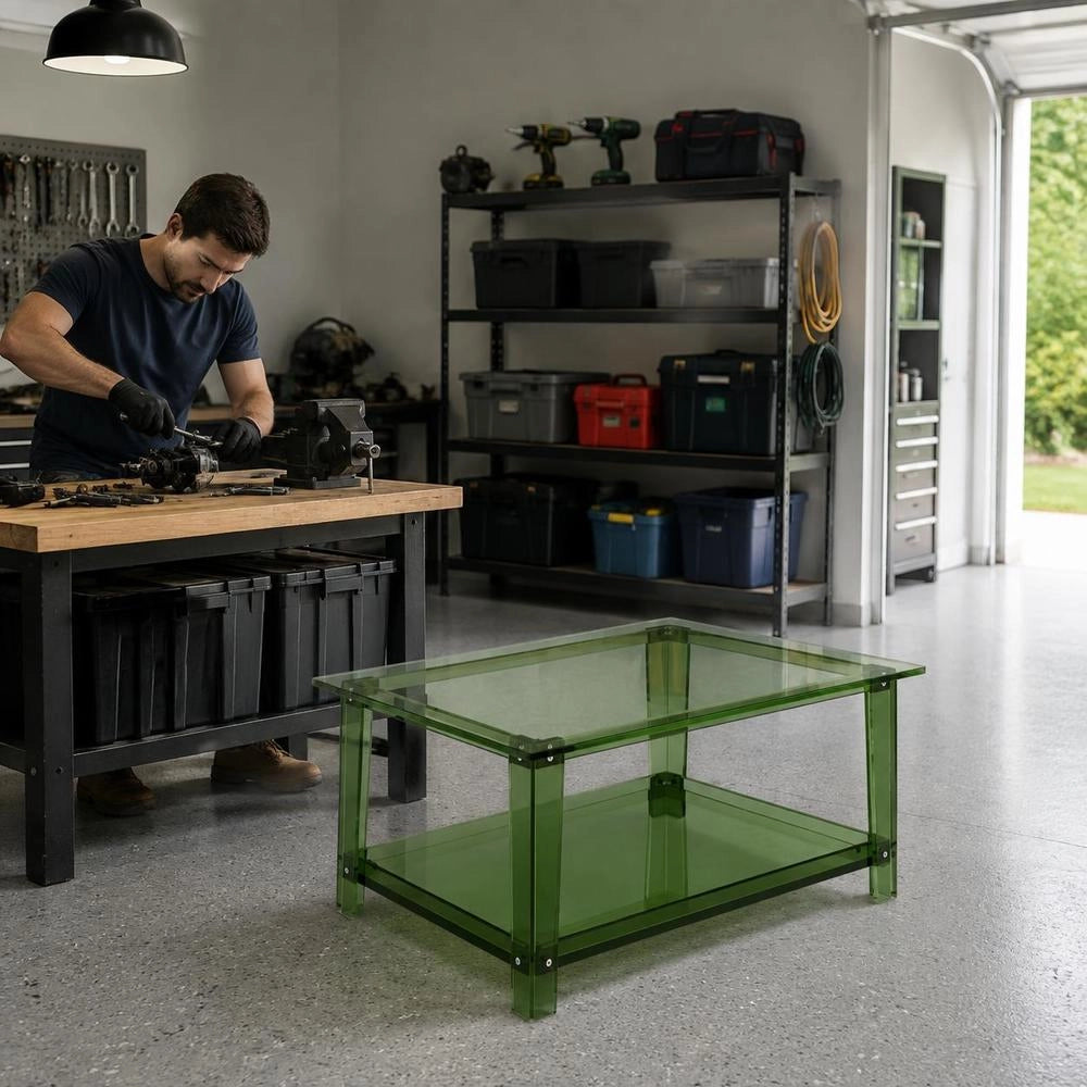 Acrylic Coffee Table, 2-tier Side Table With Storage Surface, Modern Rectangular Acrylic Table Ideal For Dining Room, Kitchen Island, Restaurant, Office, 50 X 80 X 40 Cm (Green)