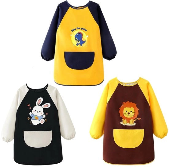 Set di 3 Schorti per Bambini per Dipingere, Età 5-8, Schorti per Bambini Impermeabili per Cuocere, Schort con Maniche Lunghe e Tasche, Adatto per Bambini e Ragazzi, Dipingere, Cuocere, Fai da Te