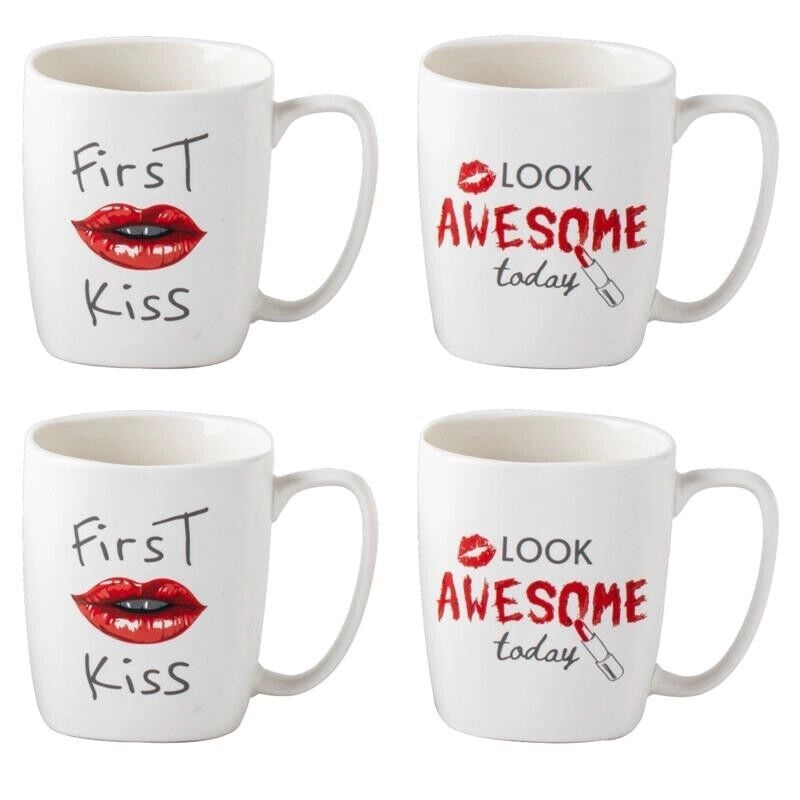 MAURY'S SET 4 TAZZE KISS CON DECORO ASSORTITO DA 390 CC