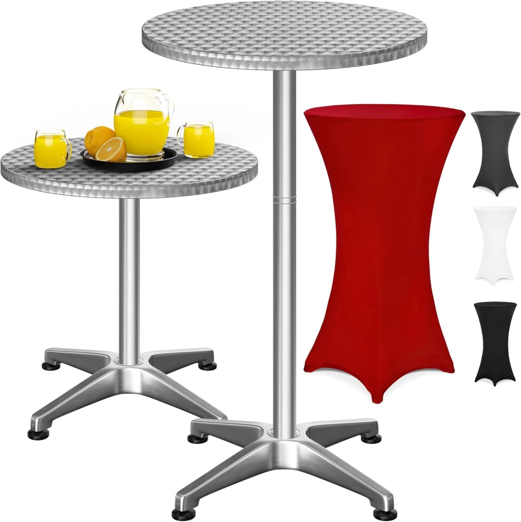 ® Tavolo Alto da Bar 2in1 con Copritavolo Regolabile 70 cm / 115 cm in Alluminio Rotondo Ø60cm Resistente per Giardino Bistro Tavoli da Birreria Feste Ricevimento